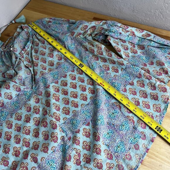Anthropologie Lilka Boho Peasant Blouse Floral Paisley Bell Sleeve Split Neck L - Picture 11 of 11